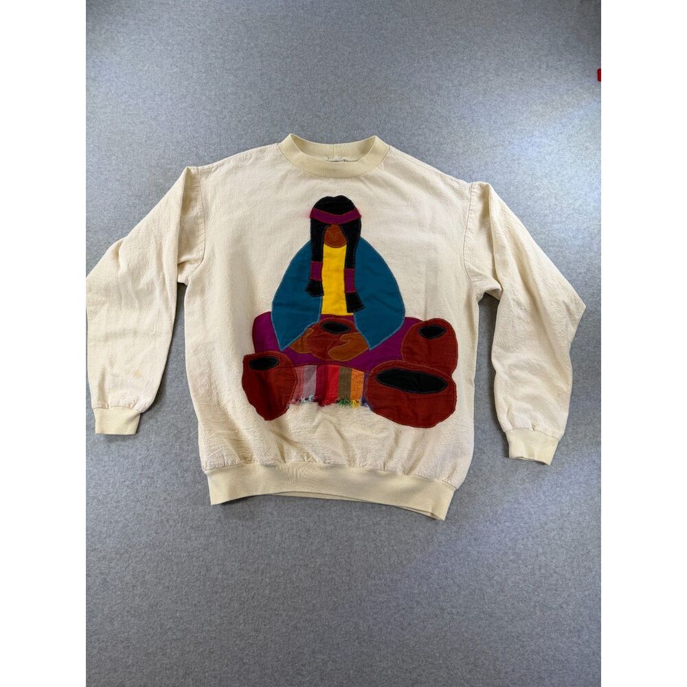 Vintage Alfredo's Wife Art Wear Applique Sweatshirt Women's L One Size Cream